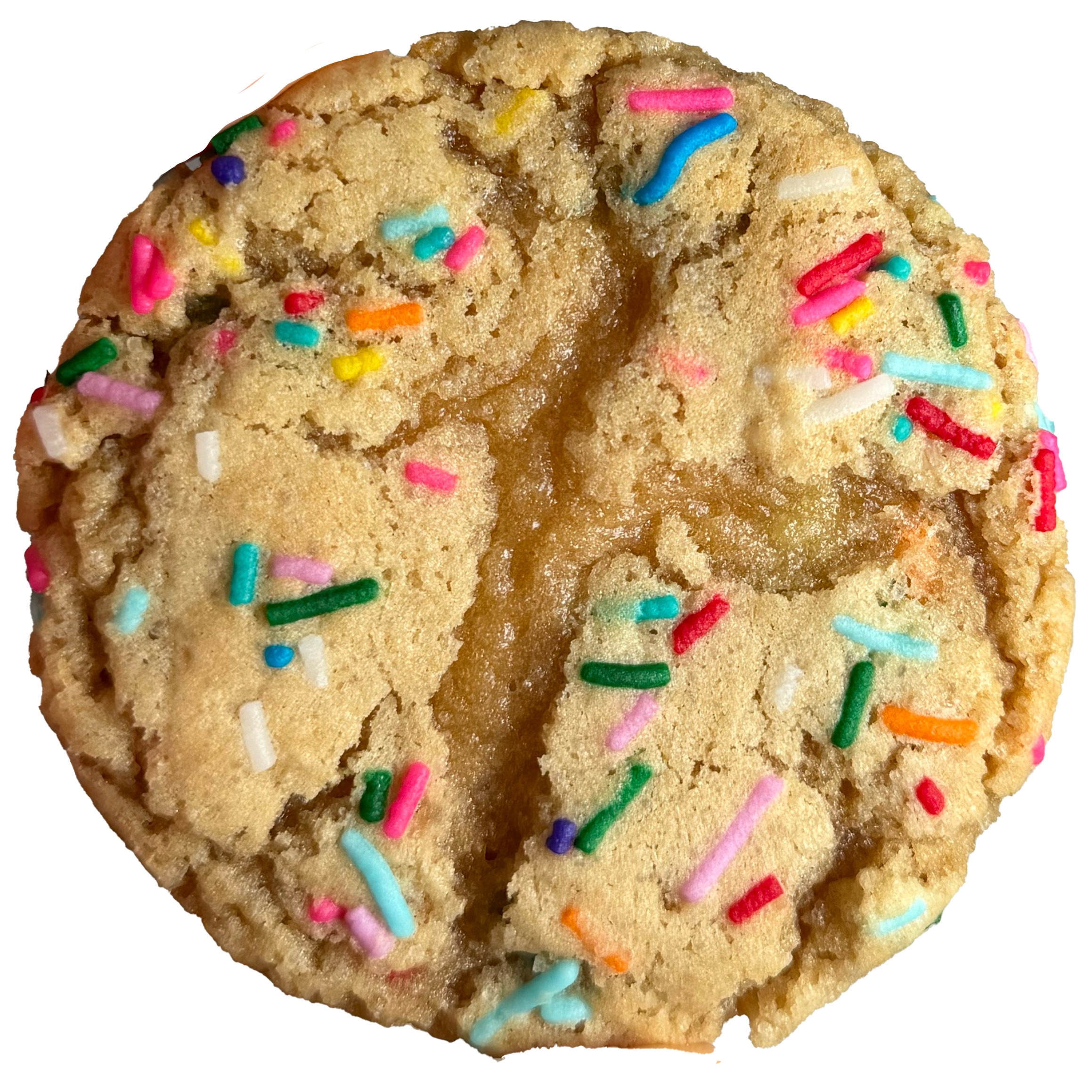 Cookie with colorful sprinkles on a white background