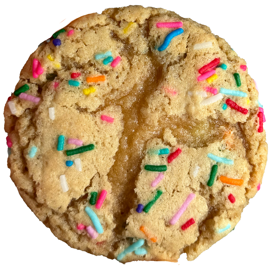 Cookie with colorful sprinkles on a white background